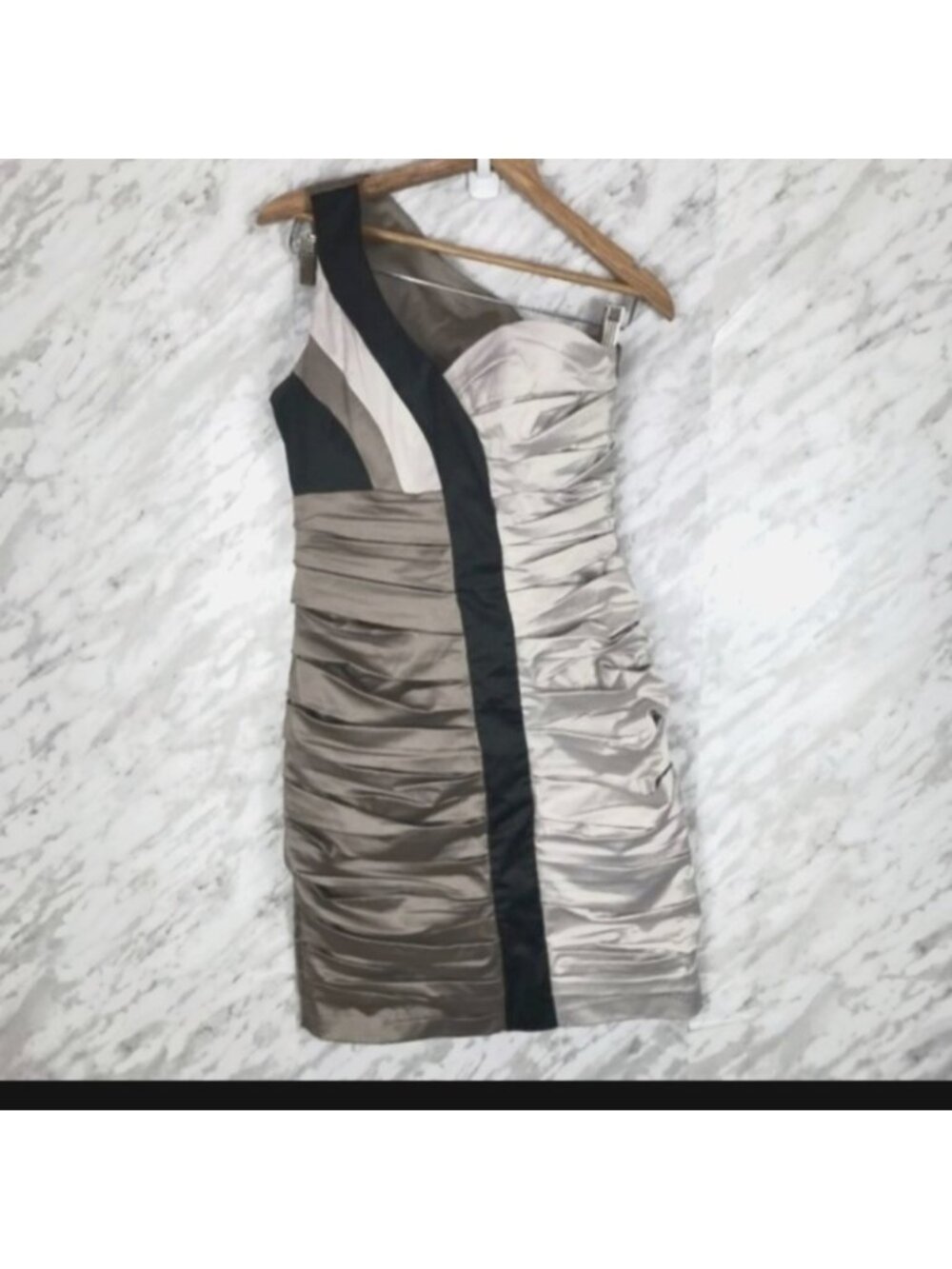 Rinascimento One Shoulder Colour Block Dress Neutral, Satin